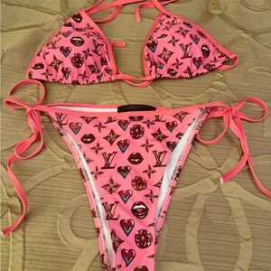 Louis Vuitton Pink Logo Bikini Set